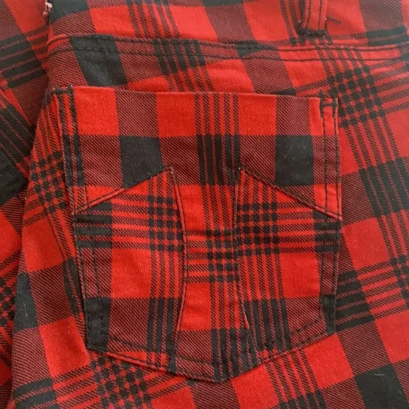 TRIPP NYC Plaid Red Black Check High Waist Checkered Pants Skinny Jeans 28/7